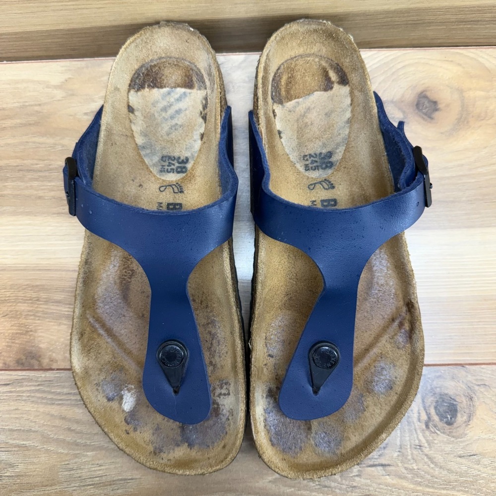 Birkenstock Gizeh Sandals Womens 7 W EU 38 Navy Blue Birko Thong Summer Vacation - Picture 5 of 10
